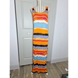 a.n.a Sleeveless Tank Tribal Maxi Dress Size Large Multicolored Stripe Beachy